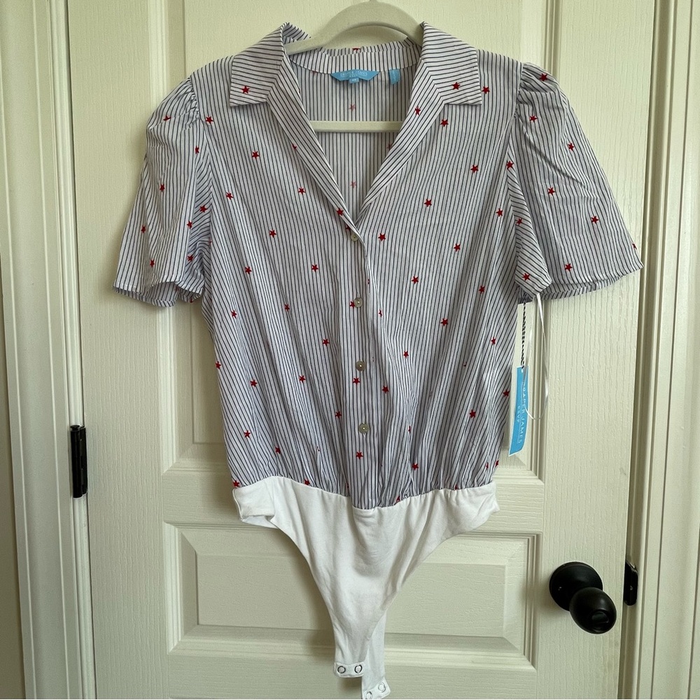 Draper James Button Front Bodysuit | NWT | Medium | Stars Stripes | Snap Closure